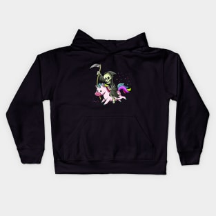 Cute Death riding a Kawaii Unicorn Kids Hoodie